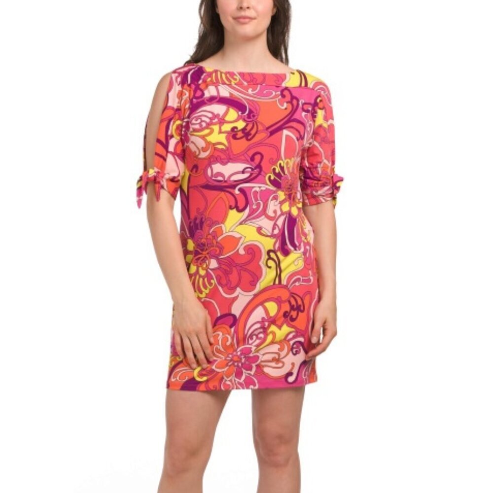 NWT Trina Turk Vinet Tie Sleeve Floral Medley Mini Dress